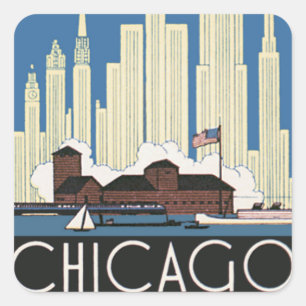 Sticker Carré Vintage voyage Chicago a tout City Skyline