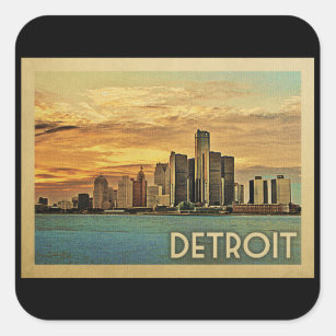 Sticker Carré Vintage voyage de Detroit Michigan
