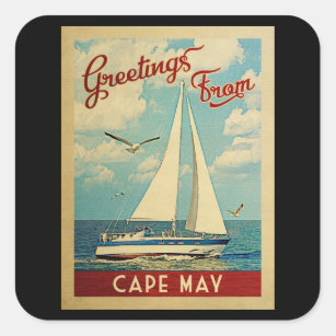 Sticker Carré Vintage voyage de voilier du Cap May New Jersey