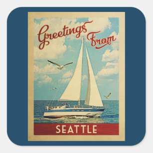 Sticker Carré Vintage voyage Seattle Sailboat Washington