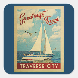 Sticker Carré Vintage voyage transversal Michigan de voilier de