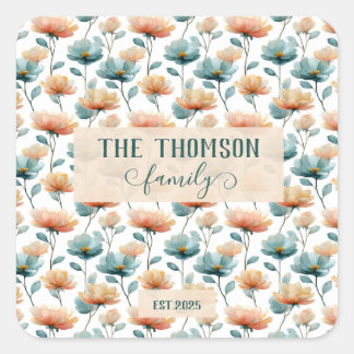Sticker Carré Vintage Watercolor Floral Family Heritage