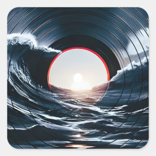 Sticker Carré Vinyle Vintage Surf Wave Océan Musique Rétro