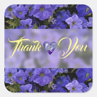 Sticker Carré Violet bleu Petunias Mariage Merci