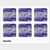 Sticker Carré Violet bleu Petunias Mariage Merci (Feuille)