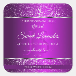 Sticker Carré Violet classique avec initiales de Parties scintil