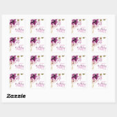 Sticker Carré Violet Magenta Purple Floral fête d'anniversaire (Feuille)