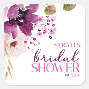 Sticker Carré Violet Magenta Violet Fleurs Mariage