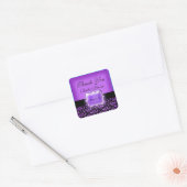 Sticker Carré Violet noir "merci" mariage damask (Enveloppe)