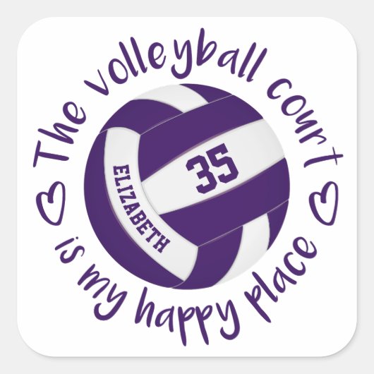 Sticker Carré violet volleyball heureux lieu girly typographie (Devant)