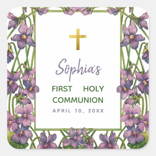 Sticker Carré Violettes de la première communion traversent le v (Devant)