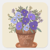 Sticker Carré Violettes violettes dans un pot – Fleurs de la fêt (Devant)