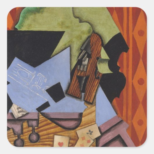 Sticker Carré Violin and Playing Cards on a Table (Devant)