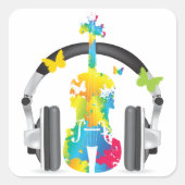 Sticker Carré Violon Abstrait avec casque et musique (Devant)