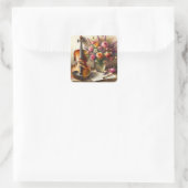 Sticker Carré Violon, Partition et un Vase de Fleurs (Sac)