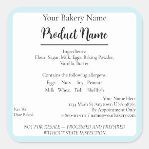 Sticker Carré Virginia Cottage Food Business Blue Baking Étiquet