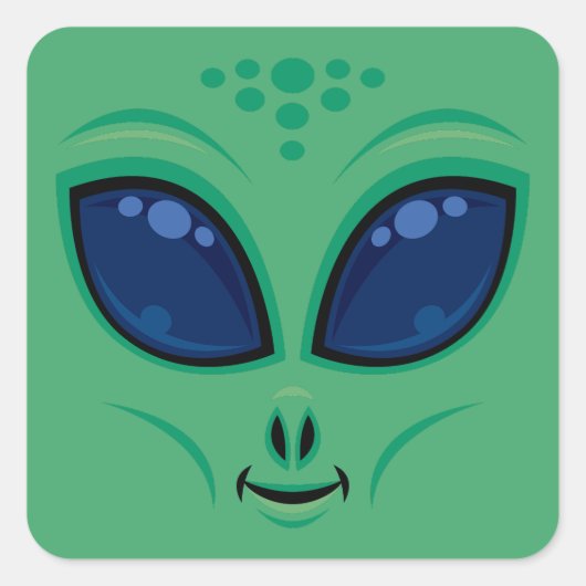 Sticker Carré Visage Alien de dessin convivial (Devant)