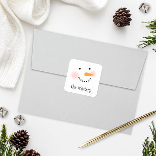 Sticker Carré Visage de Bonhomme de Neige Heureux Nom de Famille