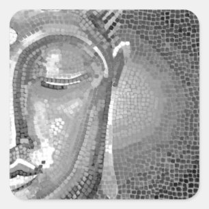 Sticker Carré Visage de Bouddha noir et blanc