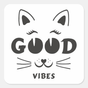 Sticker Carré Visage de Chat aux bonnes vibrations modernes - Ty