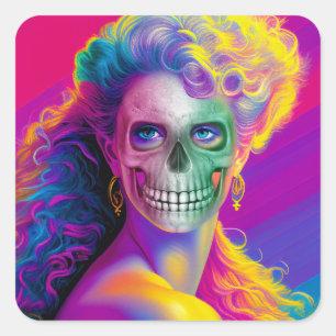 STICKER CARRÉ VISAGE DE CRÂNE DE STYLE HALLOWEEN COULEUR MODERNE
