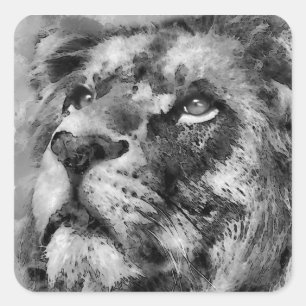 Sticker Carré Visage de lion placide argenté
