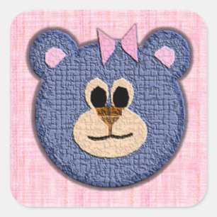 Sticker Carré Visage de l'ours en peluche numérique texturé rose