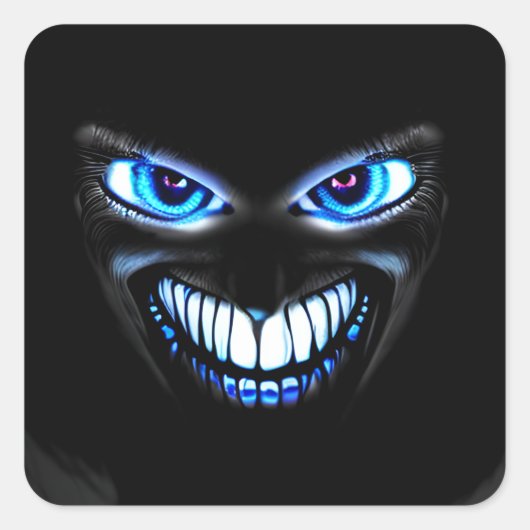 Sticker Carré Visage Déplaisant bleu souriant avec dents effraya (Devant)