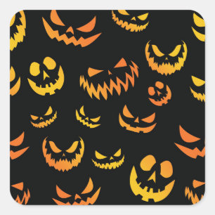 Sticker Carré Visage du Citrouille Jack-o'-lantern