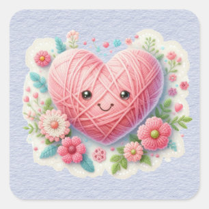 Sticker Carré Visage rose Fil Valentine Coeur
