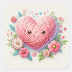 Sticker Carré Visage rose Fil Valentine Coeur