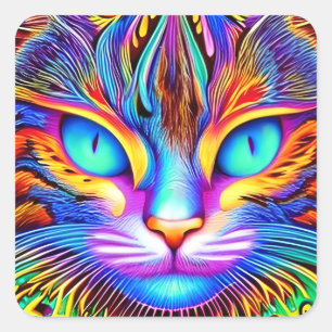 Sticker Carré Visage Tea yeux Colorful Ai Généré Chat