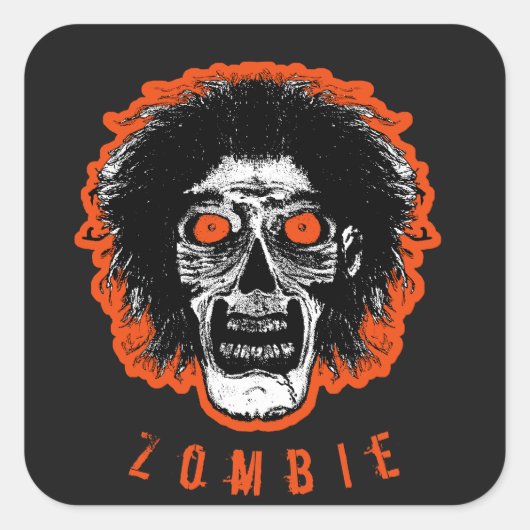 Sticker Carré Visage ZOMBIE - Cheveux des yeux orange (Devant)