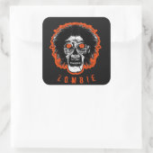 Sticker Carré Visage ZOMBIE - Cheveux des yeux orange (Sac)