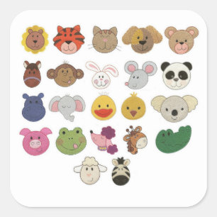 Sticker Carré Visages d'animaux mignons émoji