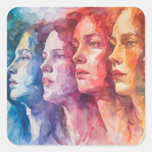 Sticker Carré Visages des femmes - Peinture aquarelle (Devant)
