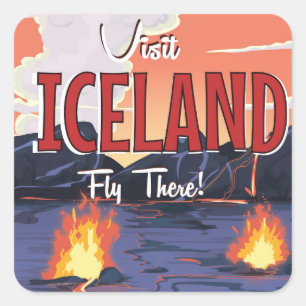 Sticker Carré Visitez l'affiche de voyage vintage Islande