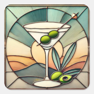 Sticker Carré Vitraux de style milieu de siècle 2 Olive Martini