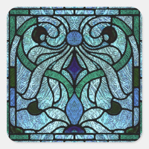 Sticker Carré Vitraux victoriens de riche bleu