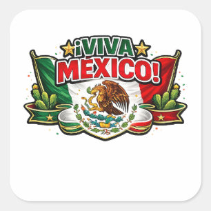Sticker Carré Vive le Mexique Typographie Patriotique Mexicain