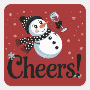 Sticker Carré Vive le vin Noël Bonhomme de neige Noël Boire Hive