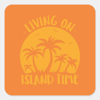 Sticker Carré Vivre Sur L'Île Palmiers Et Coucher De Soleil