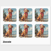 Sticker Carré Vizsla Chien Noël Plage Vintage (Feuille)