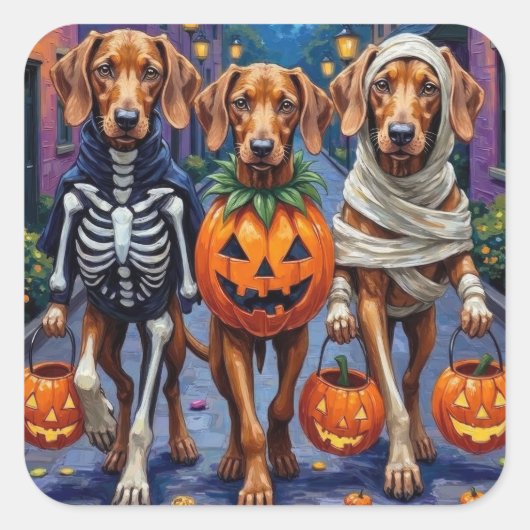 Sticker Carré Vizsla Chiens Trick ou Traiter en costume d'Hallow (Devant)