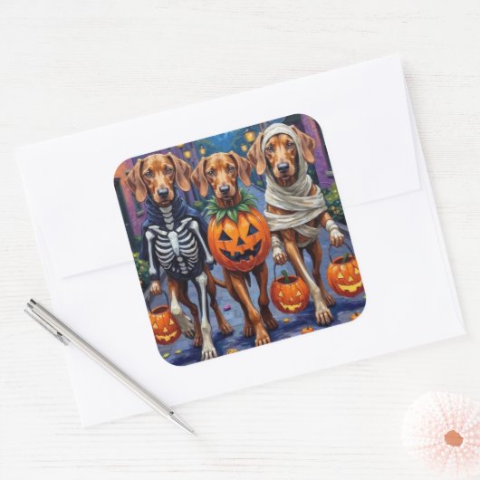 Sticker Carré Vizsla Chiens Trick ou Traiter en costume d'Hallow (Enveloppe)