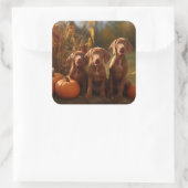 Sticker Carré Vizsla Chiot Automne Citrouille délice (Sac)