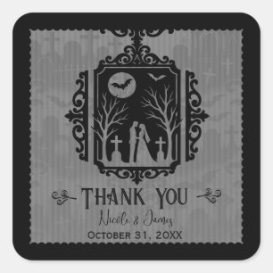 Sticker Carré Voeux de cimetière Mariage gothique noir et gris