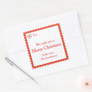 Sticker Carré Vœux de Joyeux Noël Rouge et Blanc