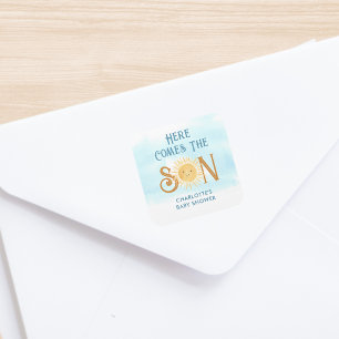 Sticker Carré Voici Le Baby shower Fils