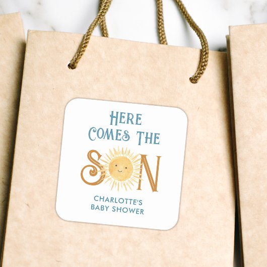 Sticker Carré Voici Le Baby shower Fils